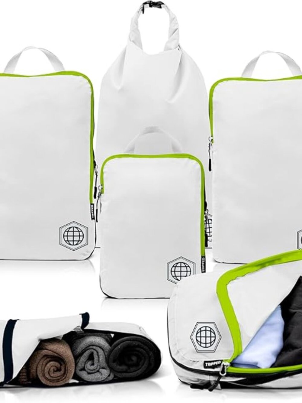 Tripped Travel Gear Compression Packing Cubes Set | 6 Pieces | White - Picture 4 of 4